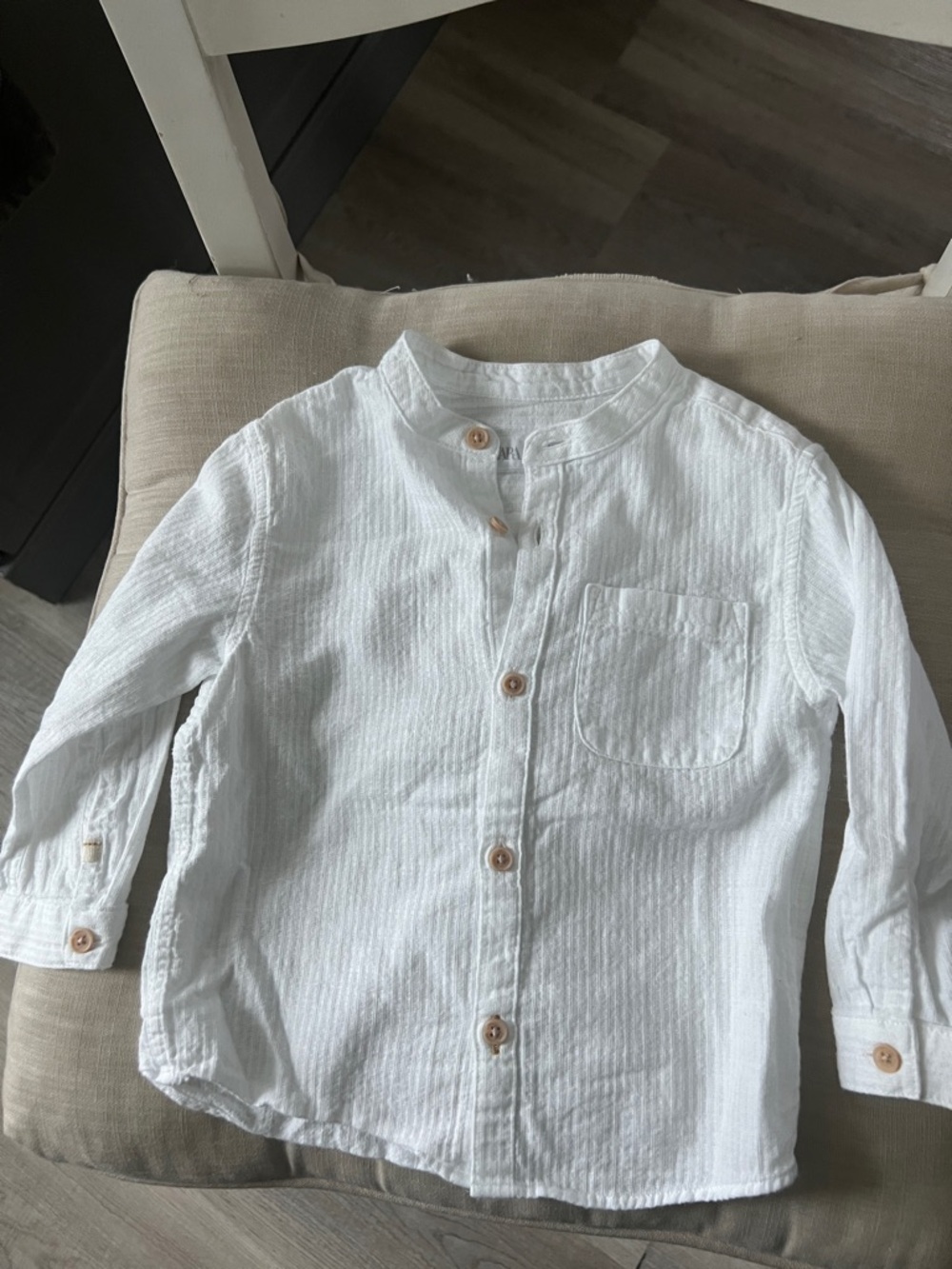 White Linen Button-Front Kids Shirt